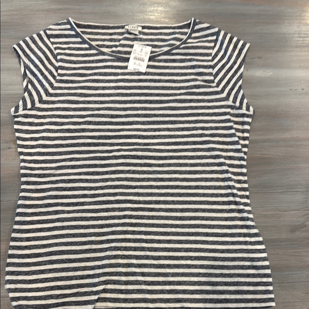 J. Crew Navy & White Striped Cap-Sleeve Tee